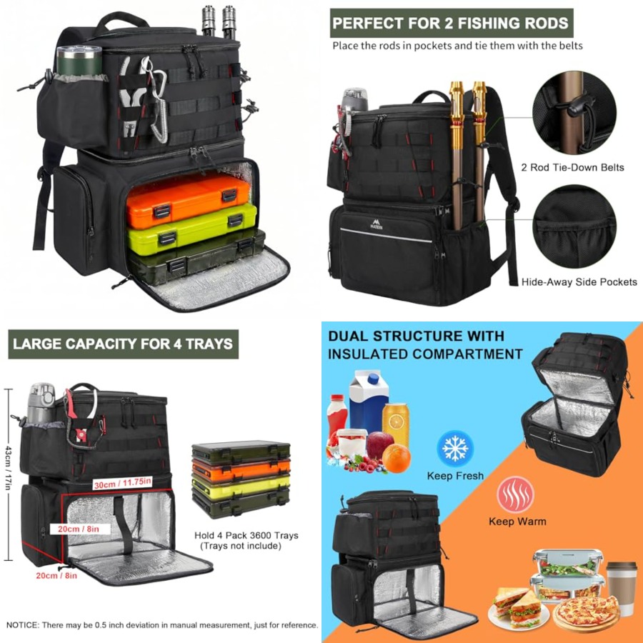 Fishing Rod Holder - Fishing Backpack, Water Resistant Tackle Storage