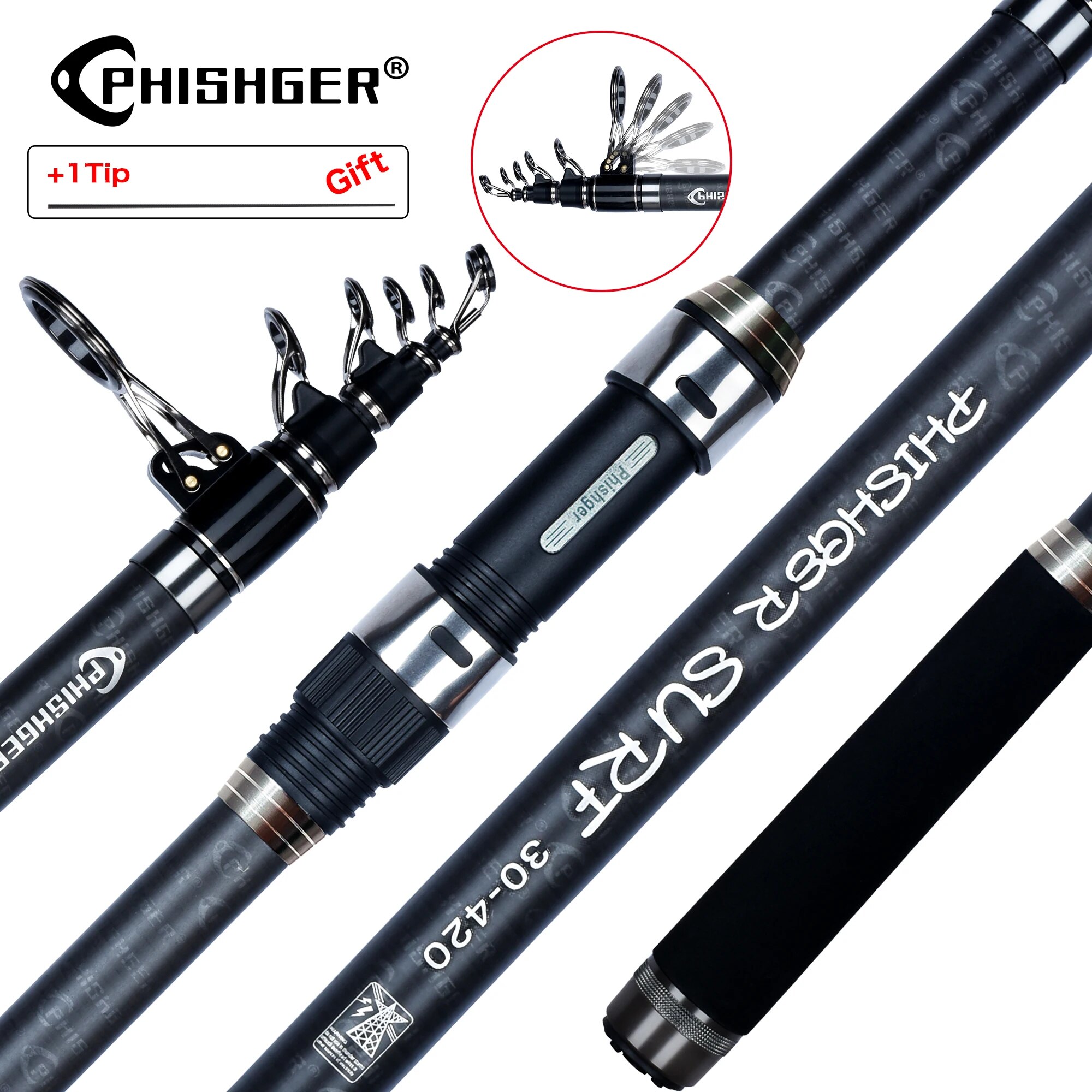 PHISHGER Telescopic Surf Spinn - Fishing Rod Surf のレビューと価格